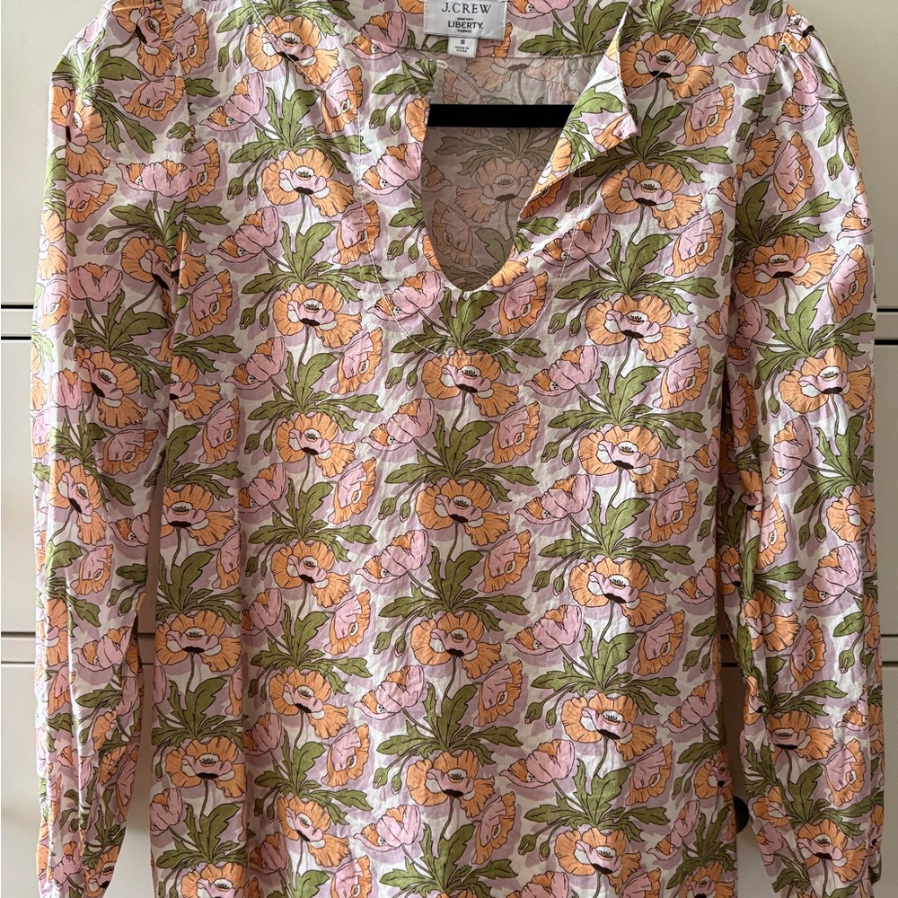 J. Crew Pink and Green Floral Blouse
